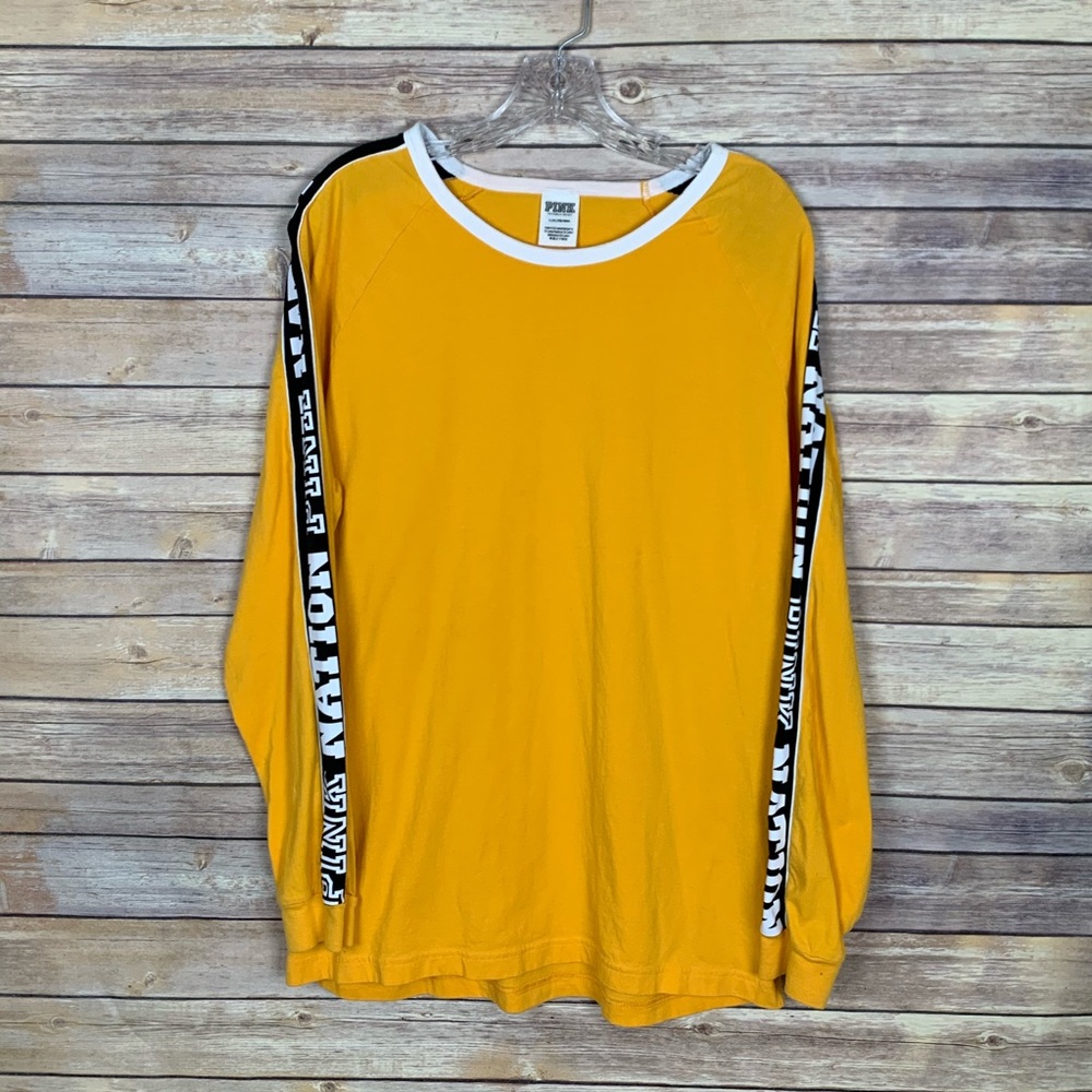 VS PINK mustard varsity crew long sleeved tee sz L